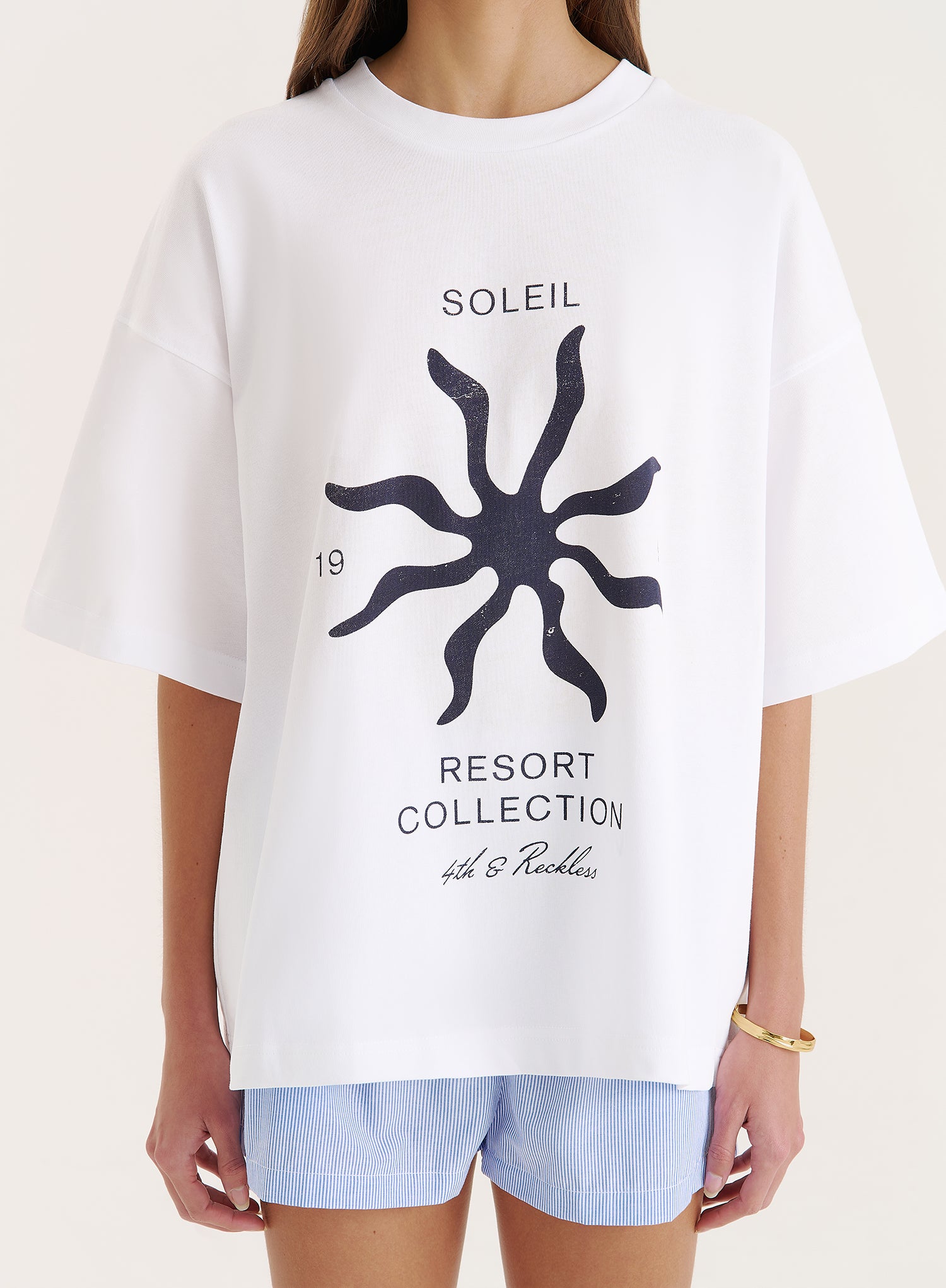 White Soleil Graphic Oversized T-Shirt